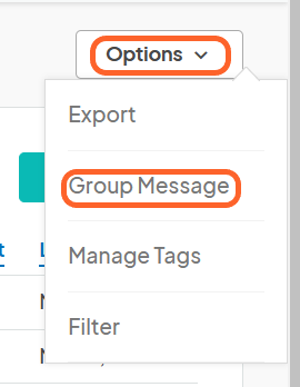 an image showing users the group message button under the options drop down menu of each submission list page