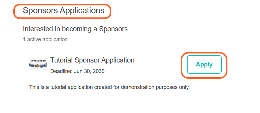 an image showing users the sponsors section with the apply button highlighted