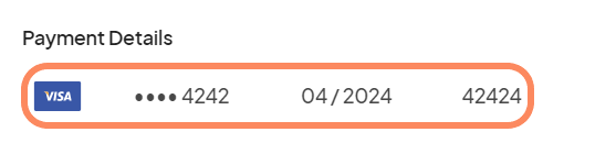 an image showing users the current payment information associated with the account with an orange circle highlighting it.