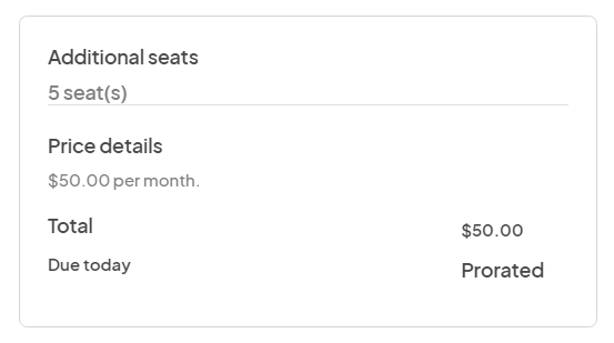 an image showing users a modal that summarizes the number of seats selected before the payment is finalized.