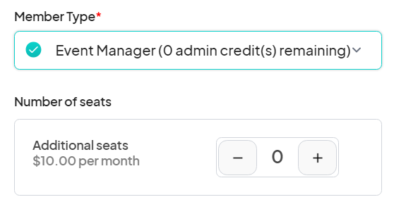 an image showing users the modal that is available with the option to select the number of seats you would like to add to your plan.