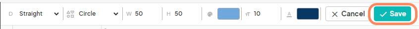 Options toolbar with settings for shapes and alignments, with the 'Save' button highlighted.