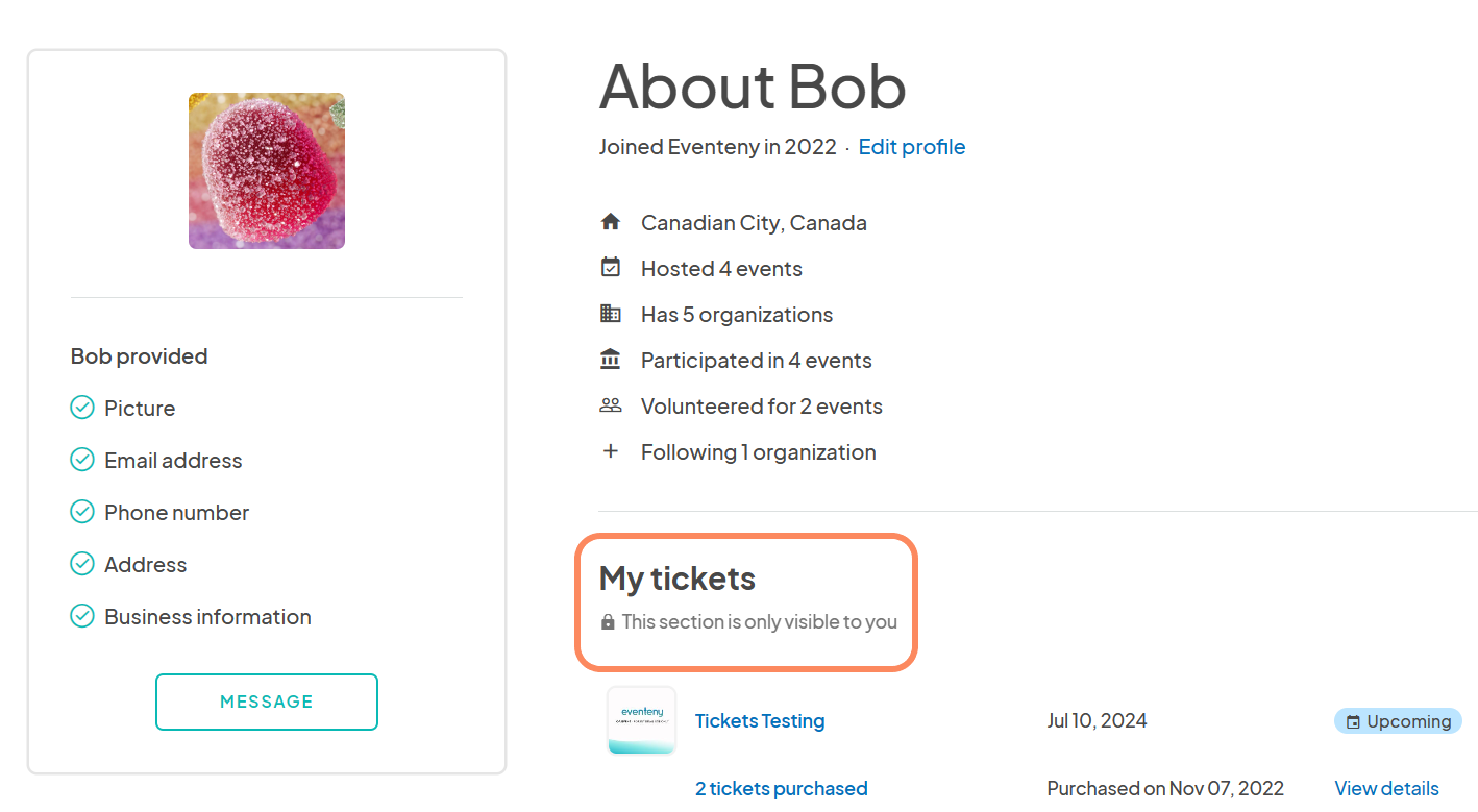 image showing a list of purchased tickets with an option to 'View Ticket' next to each one.