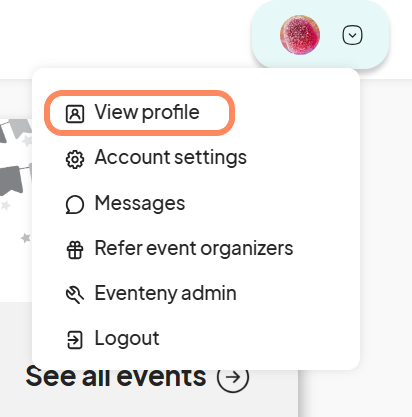 Screenshot of a user profile dropdown menu with the 'View profile' option highlighted.