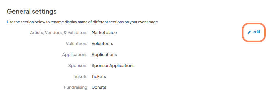 an image showing the general settings options for the event