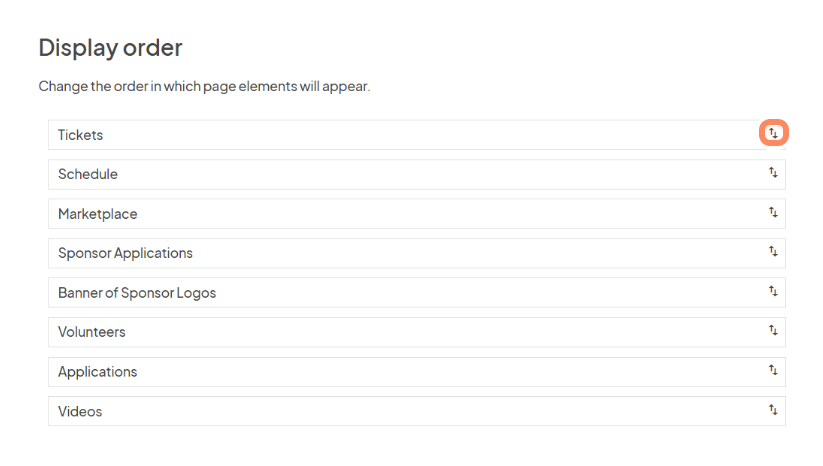 an image showing how to adjust the display order of your event sections