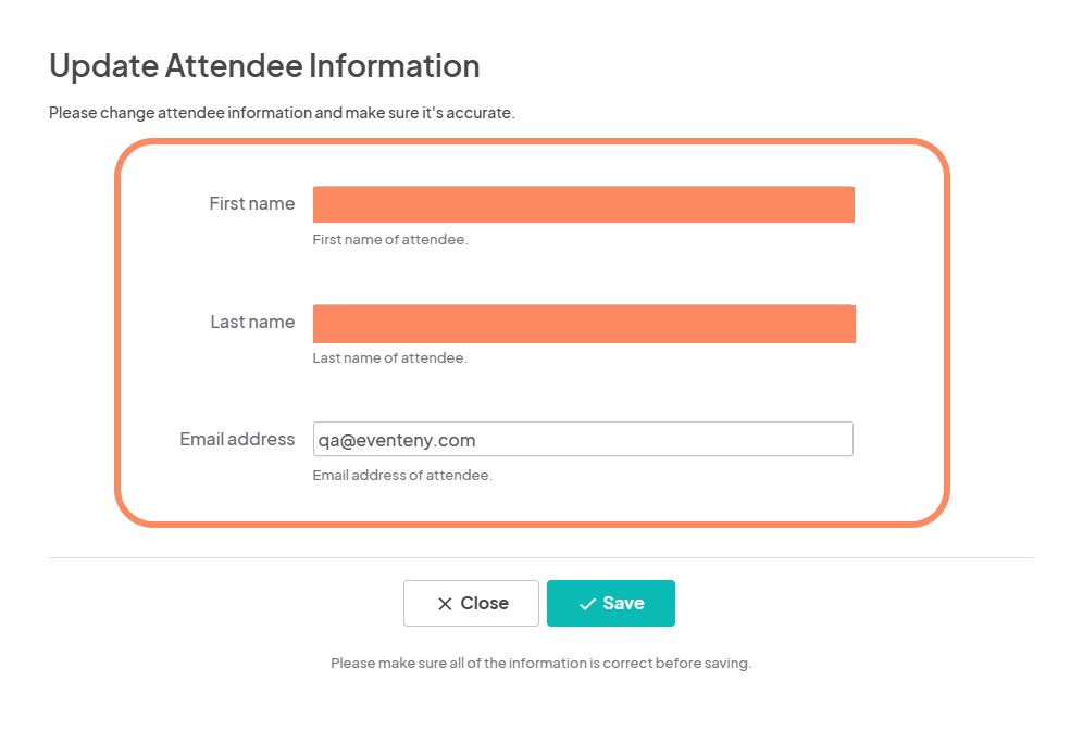 an image showing users the name and email address fields highlighted with an orange circle.