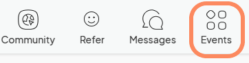 an image showing users the events icon within the event dashboard with an orange circle around the events icon.