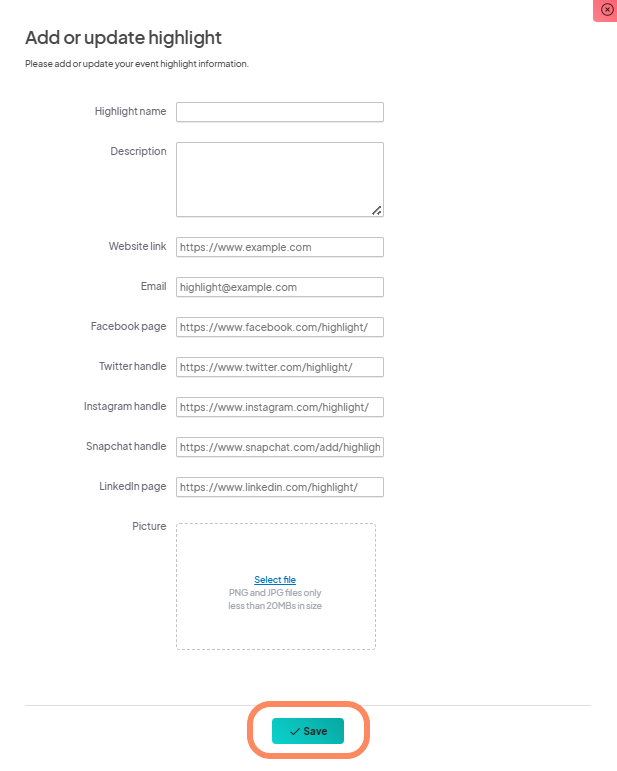 an image showing users what they can add to a highlight which includes basic information, photo, and social media handles.