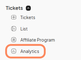 an image showing users where to find the analytics button under the tickets tab on the left sidebar of your event dashboard.