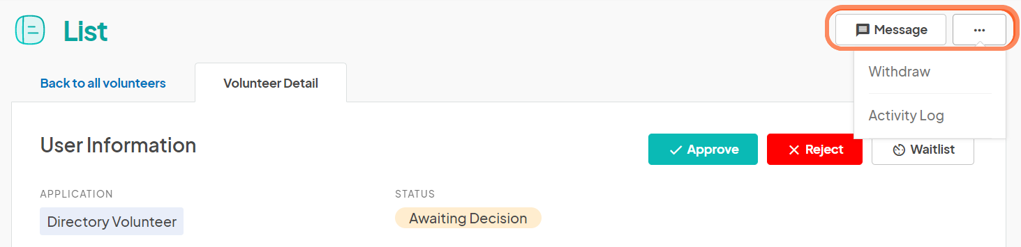 an image showing users the messaging and withdraw buttons further at the top right.