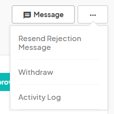 an image showing users the options available for the volunteer menu when an application is withdrawn.