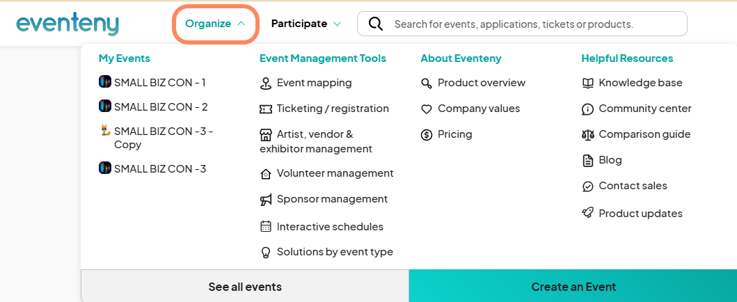 an image showing users where to find the Organize tab with a orange circle around 'Organize'.