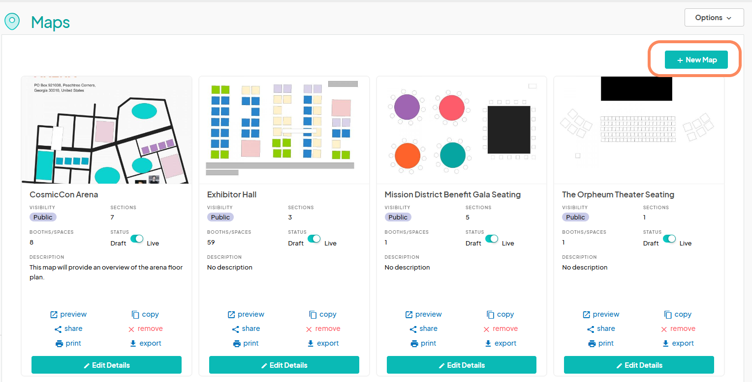an image showing users where to click on the new map button with an organize circle around 