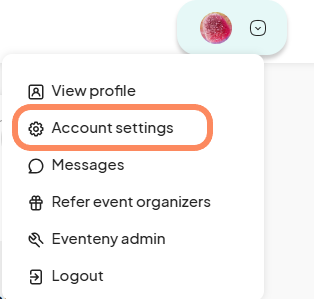 an image showing users to click on the profile icon to access the account settings with an orange circle around the 'Account Settings' option.