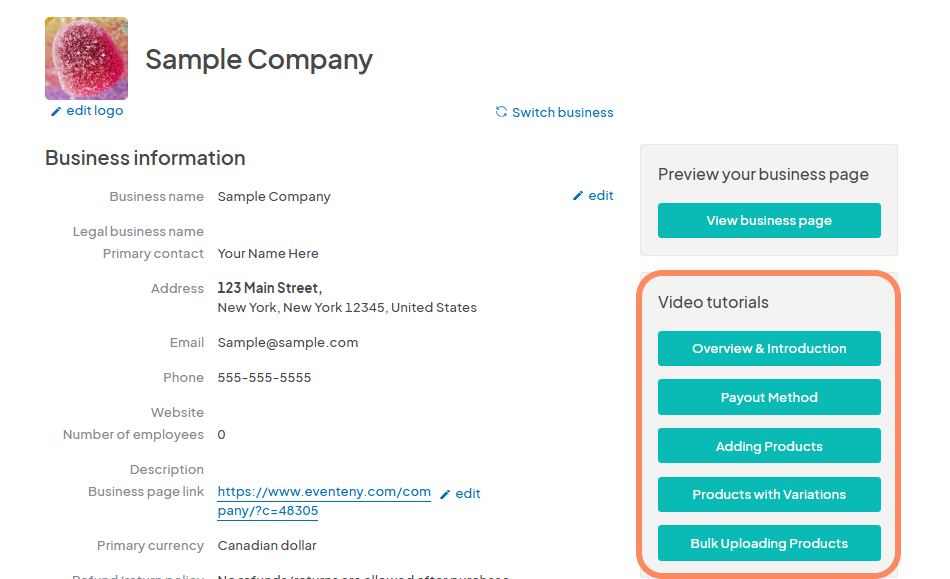 an image with an orange circle highlighting the 'Video Tutorials' section.