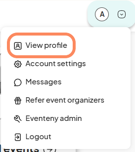 an image with an orange circle highlighting the 'View Profile' button in the menu drop-down under the prile picture.