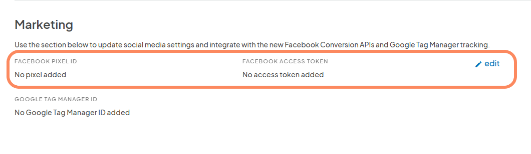 an image highlighting the Marketing section  of the settings page.