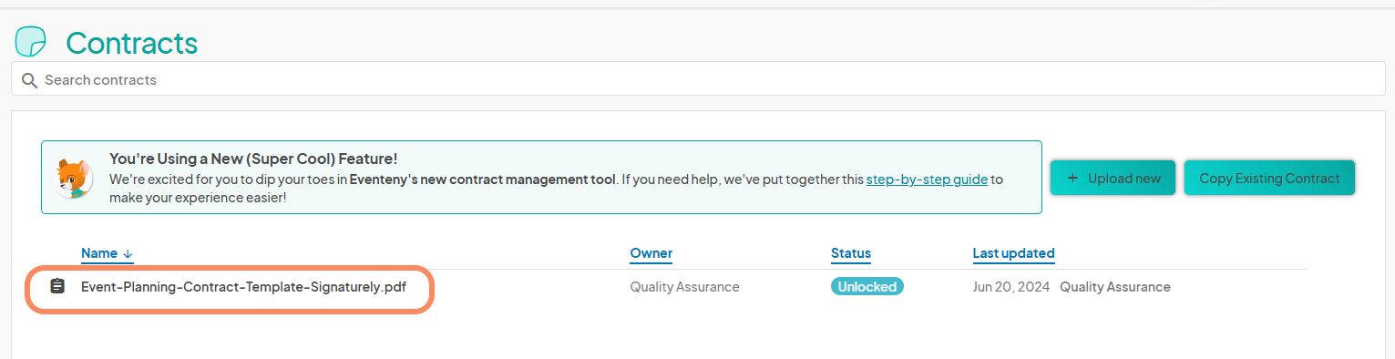 an image with an orange circle highlighting the title of the uploaded contract.
