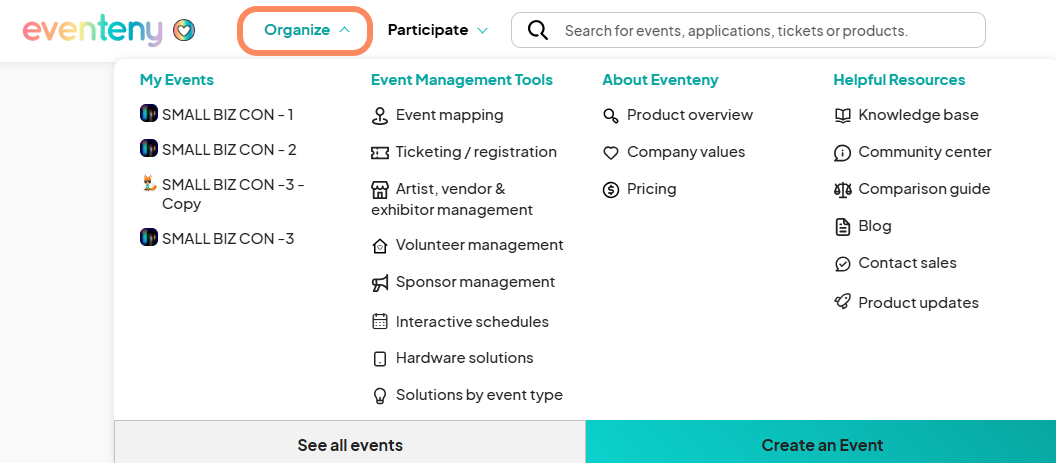 an image showing users the 'Organize' tab with an orange circle highlighting it.