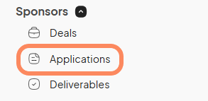 an image showing users the 'Sponsors' tab with an orange circle highlighting the 'Application' option in the drop-down menu.