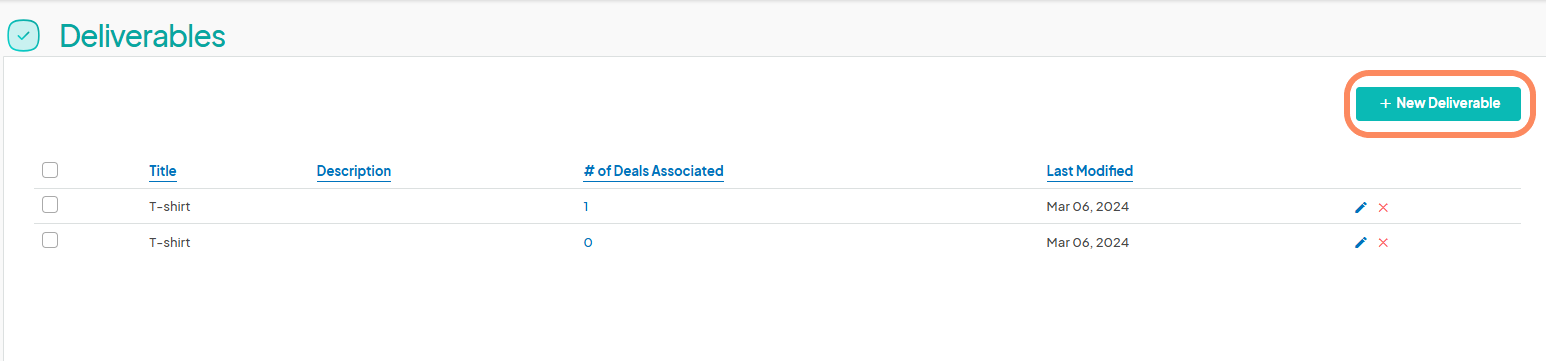 an image showing users the '+New Deliverable' button with an orange circle highlighting it.