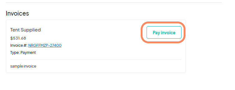 an image showing users the Invoice section with an orange circle around the 'Pay Invoice' button.