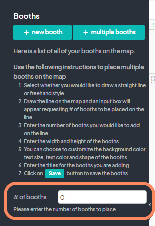 An image showing users the criteria box with an orange circle highlighting the box to input the number of booths desired.