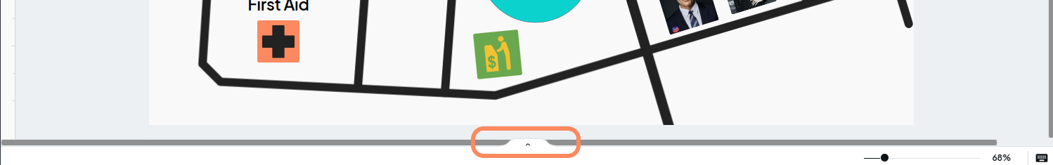 an image showing users the drop-down icon at the bottom of the map editor with an orange circle highlighting it.