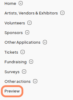 Sidebar navigation menu with 'Preview' option highlighted.