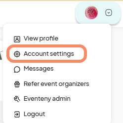 an image showing users the drop-down menu located underneath the profile icon with an orange circle highlighting the 'Account Settings' option.