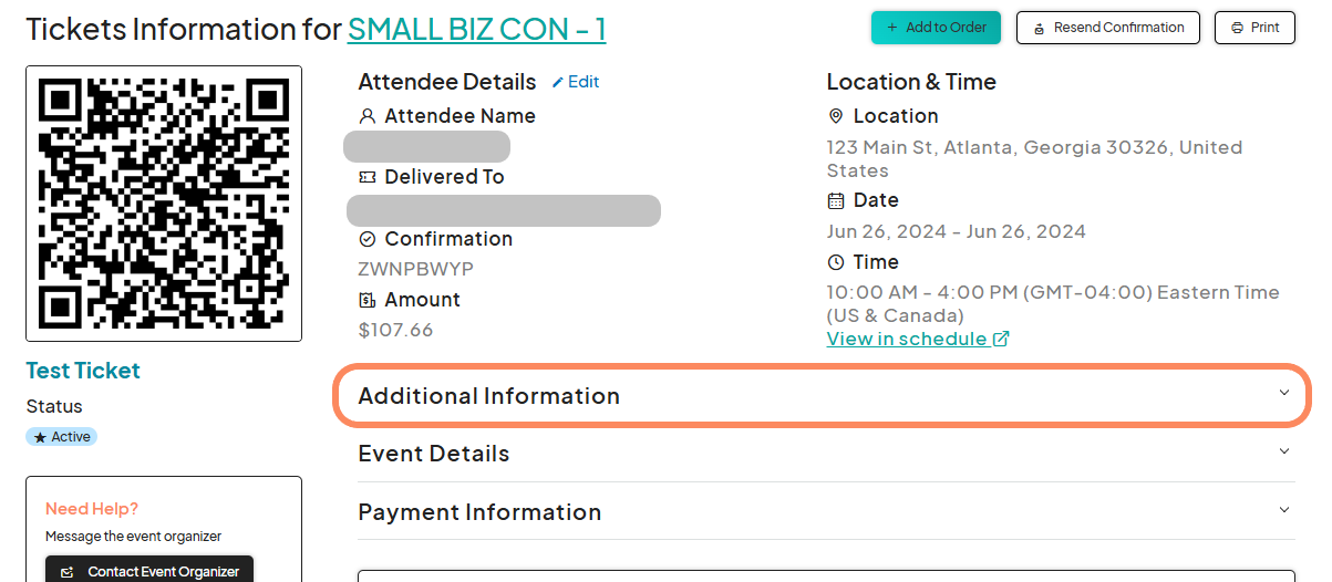 Screenshot of the ticket management screen with the 'Edit' option for ticket questions.