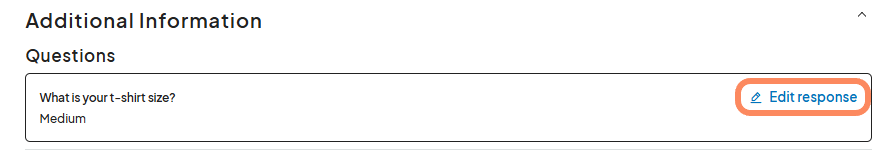 Screenshot showing the editable fields for ticket questions after purchase.