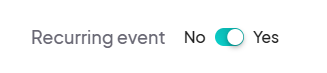 The 'Recurring event' toggle is set to 'No', with an option to switch to 'Yes'.