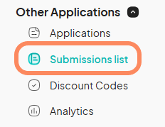 Other Applications menu showing highlighted Submissions list option.