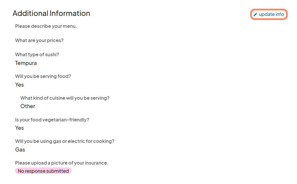Screenshot of the section prompting the user to upload a picture of insurance. The Choose Files button is highlighted, indicating no files uploaded yet.