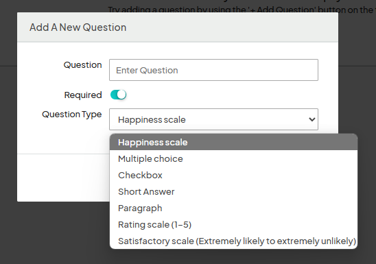 The Cosmic Con Rewards survey page under the Questions tab with the Add Question button highlighted for adding new survey questions.