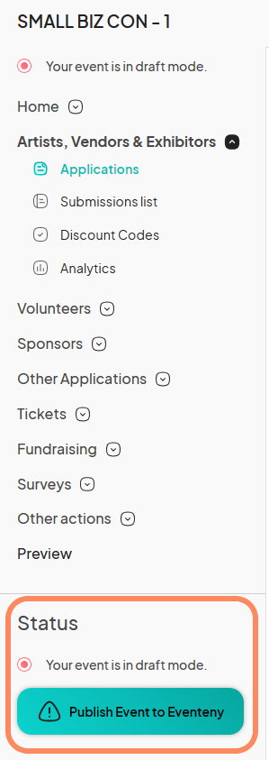an image showing users where to click to publish their event