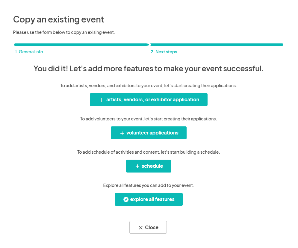 an image showing users they can add more features to their copied event.