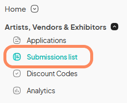 an image showing users to click on the 'Submissions list' button with an orange circle highlighting it.