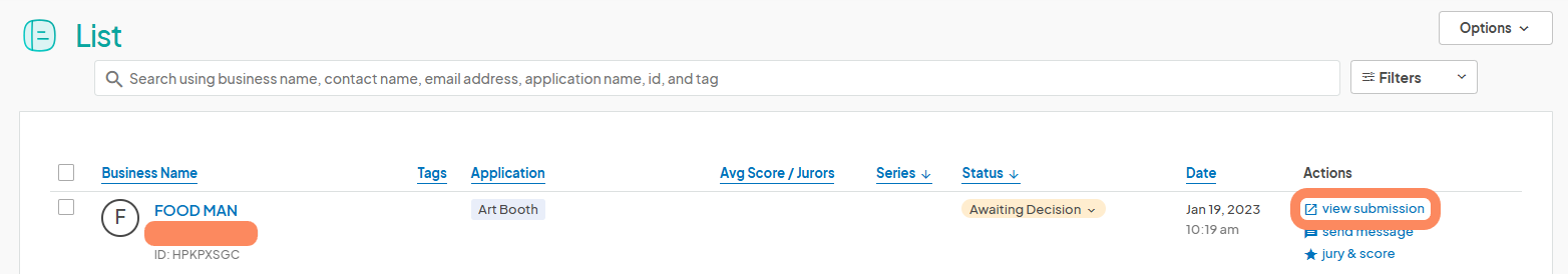 an image showing users the 'View Submissions' button with an orange circle highlighting it.