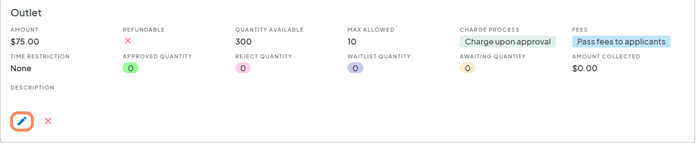 A section for selecting event dates and prices, displaying options for different event dates and their respective start and end times.