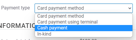 Image showing the different types of payment methods available.