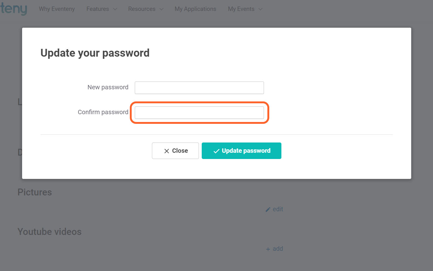 Confirm new password field