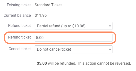 Image showing where to enter the amount of the refund.