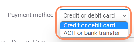 Image showing where to select payment type.