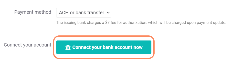 Image showing where to click to enter bank account information.
