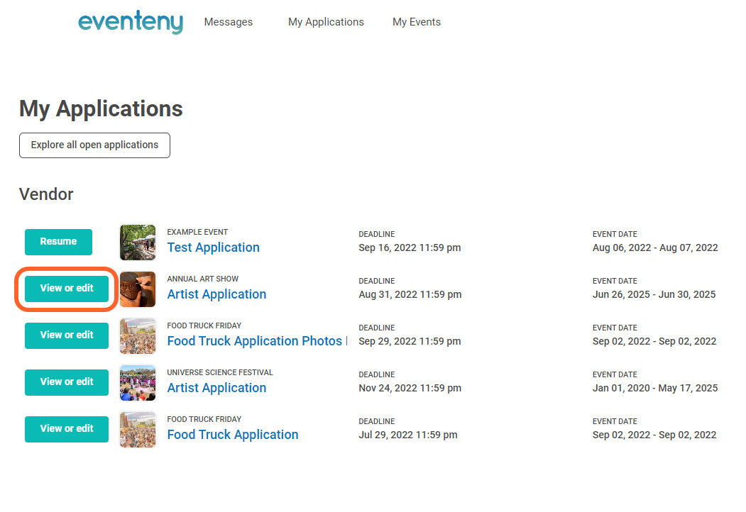 Applications page